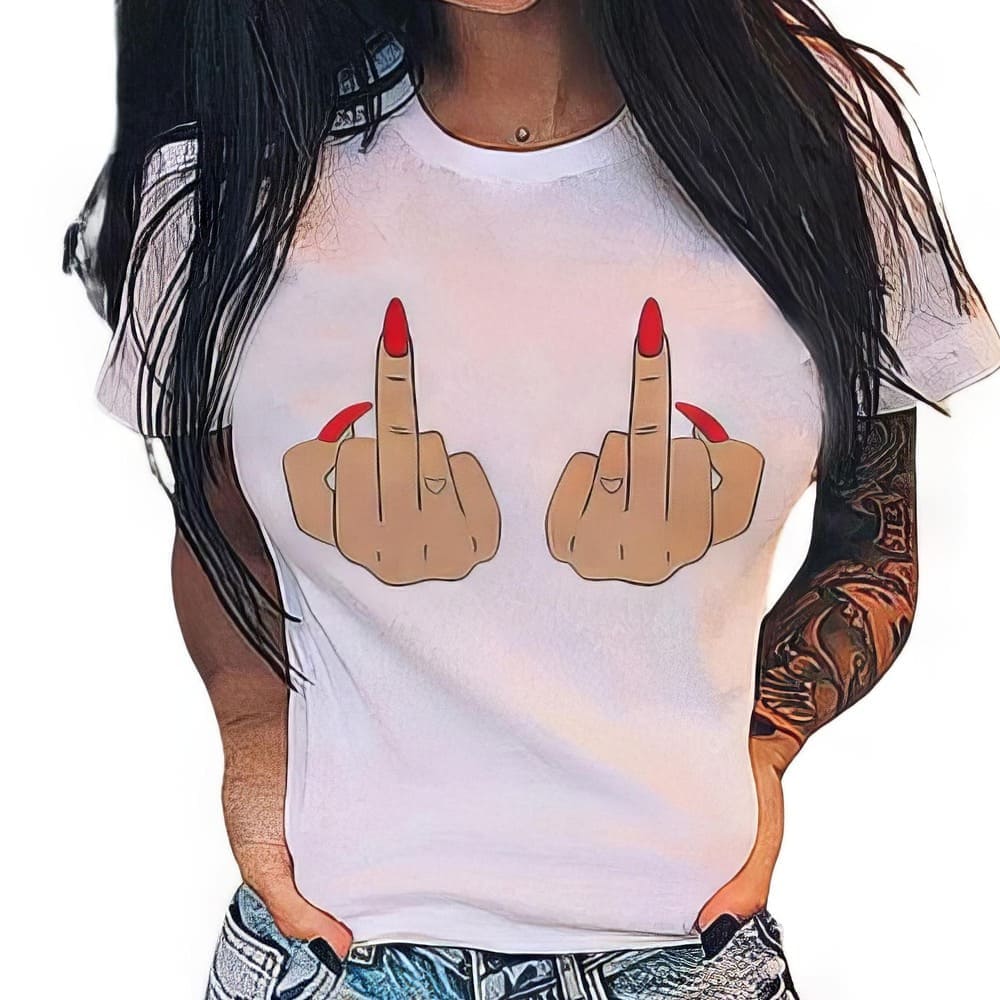 T-Shirt Doigt d'Honneur Rouge à Lèvre