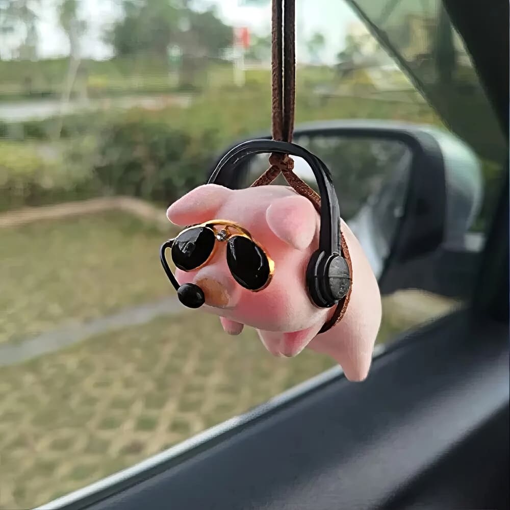 Pendentif Rétroviseur Cochon à Lunettes