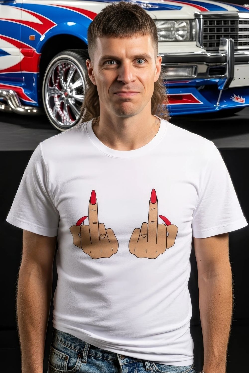 T-Shirt Doigt d'Honneur Rouge à Lèvre