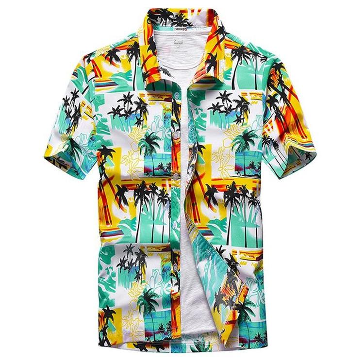 Chemise Hawaïenne Jaune Palmier Vert