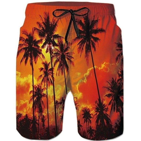 Short De Bain Hawaïen Homme - Maillot De Bain Sport Surf Bermuda Avec Poches, Cordon Réglable